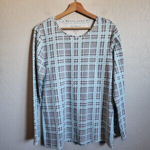 Chico's Dublin Houndstooth Crewneck Top Long Sleeves Boardwalk Breeze Size Large
